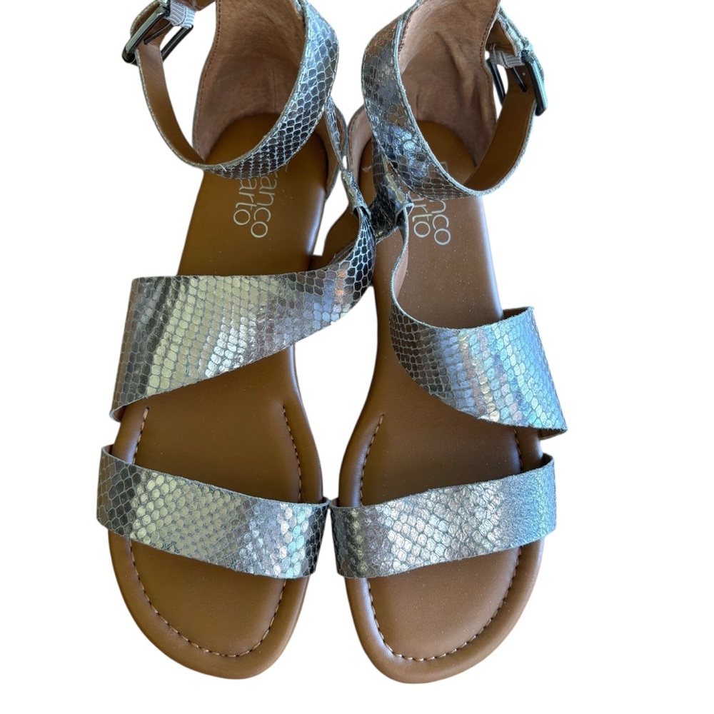 Franco Sarto Silver Brown Sandals Modern Casual Design Silver Flat Sandal